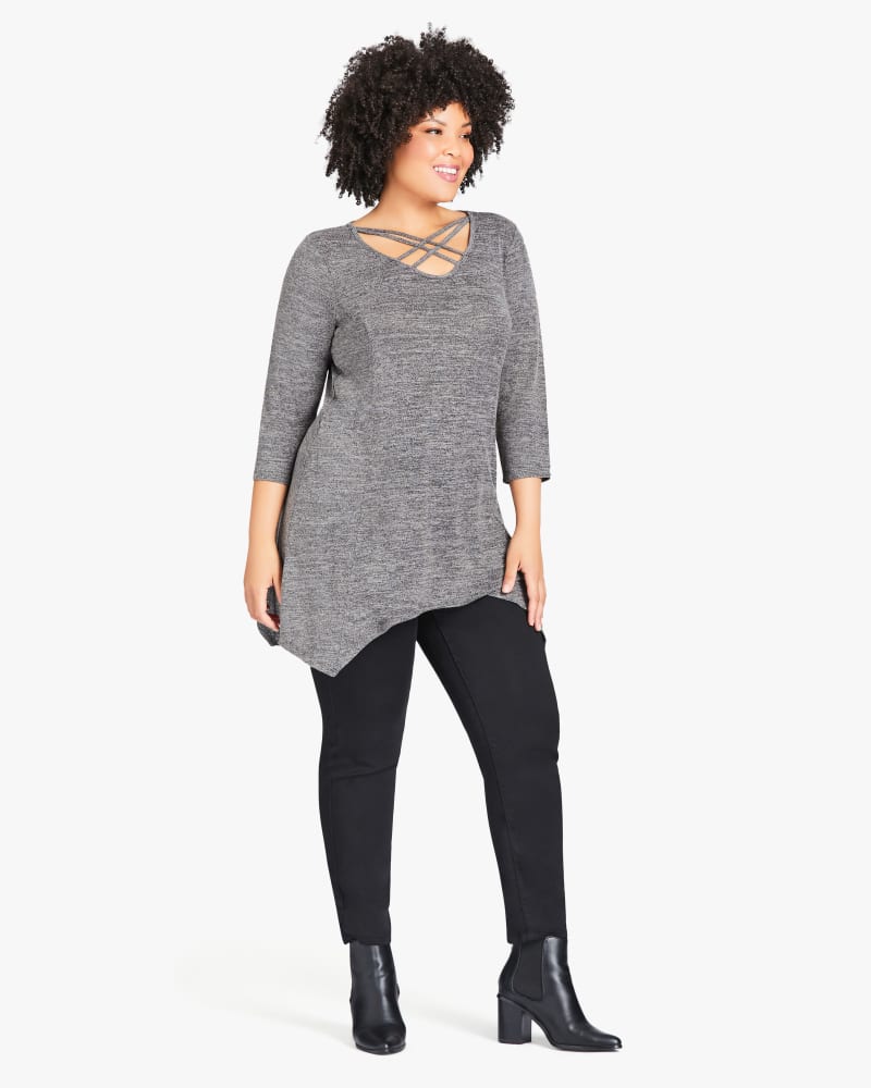 Plus size model wearing Ava Cross Front Tunic by Avenue | Dia&Co | dia_product_style_image_id:181889